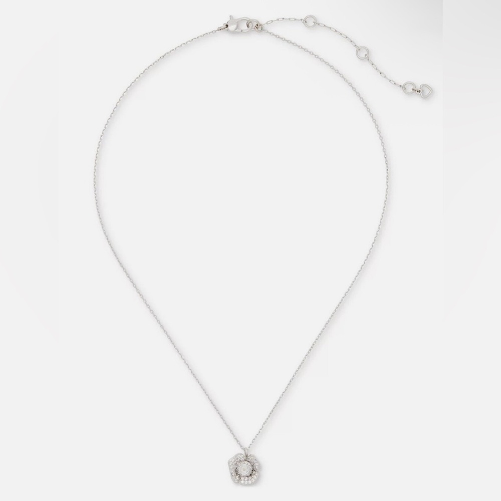 Kate Spade Silver Cubic Zirconia Poppy Pendant Necklace - NWT - Picture 2 of 10